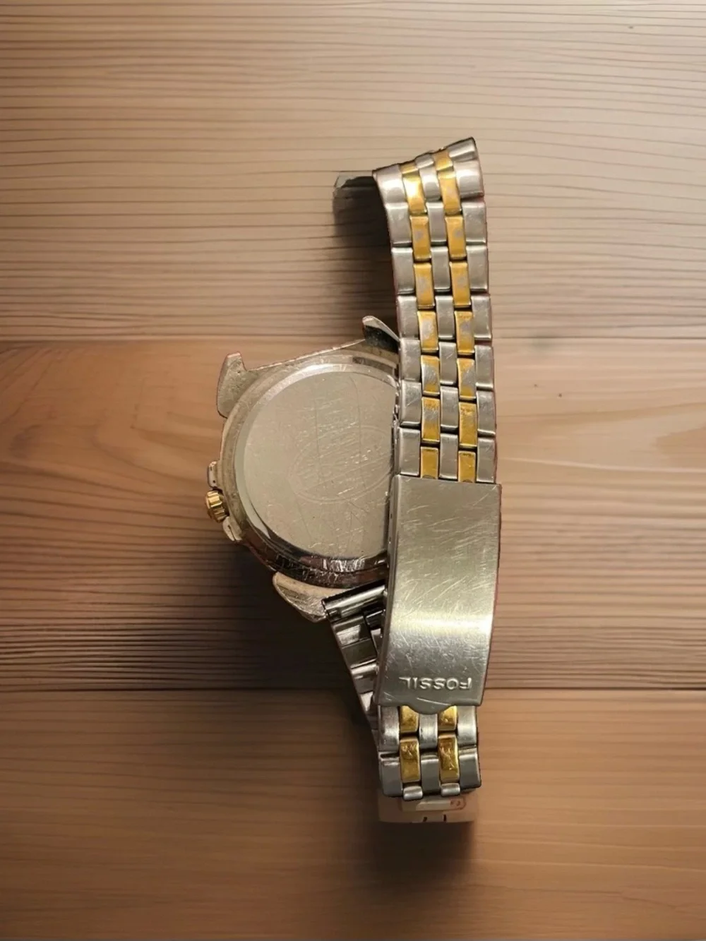 Vintage Fossil Two-Tone Green Dial Chronograph Watch